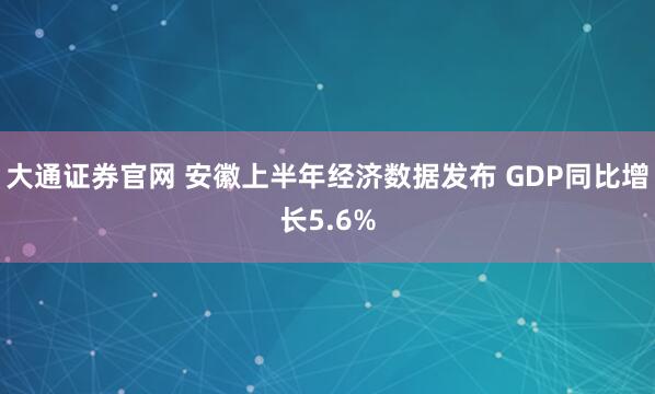 大通证券官网 安徽上半年经济数据发布 GDP同比增长5.6%