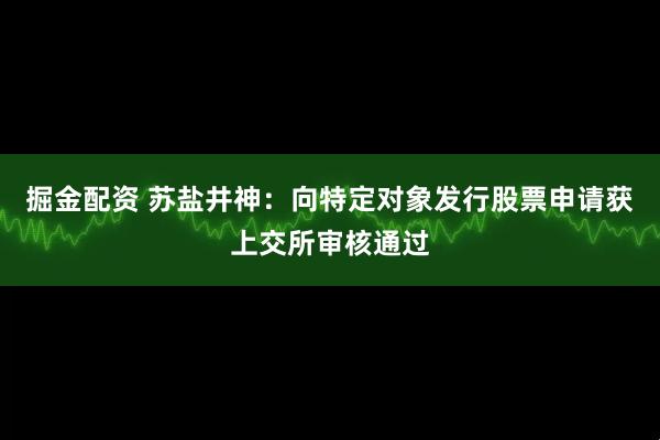 掘金配资 苏盐井神：向特定对象发行股票申请获上交所审核通过