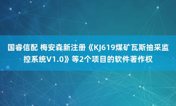 国睿信配 梅安森新注册《KJ619煤矿瓦斯抽采监控系统V1.0》等2个项目的软件著作权
